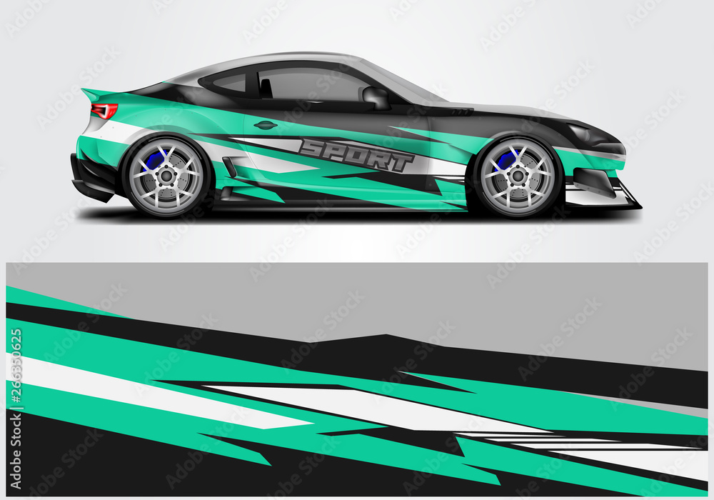 Car wrap livery decal vector , supercar, rally, drift . Graphic abstract stripe racing background . Eps 10 Car wrap livery decal vector , supercar, rally, drift . Graphic abstract stripe racing background . Eps 10