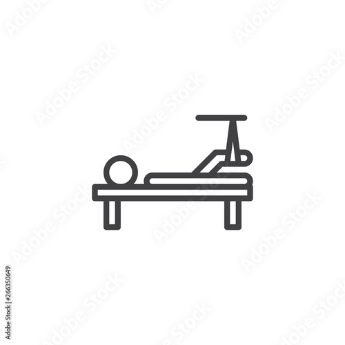 Broken leg line icon. linear style sign for mobile concept and web design. Injured man with broken leg lying in hospital bed outline vector icon. Symbol  logo illustration. Pixel perfect vector 