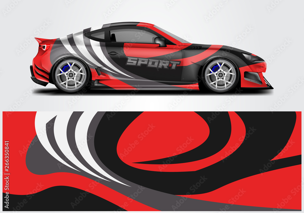 Fototapeta premium Car wrap livery decal vector , supercar, rally, drift . Graphic abstract stripe racing background . Eps 10