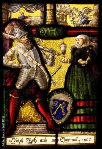 The knight and the lady staned glass витраж рыцарь дама