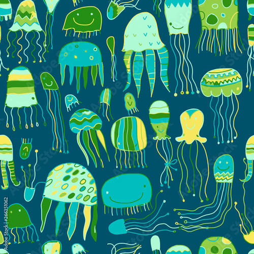 Funny jellyfishes, seamless pattern for your design