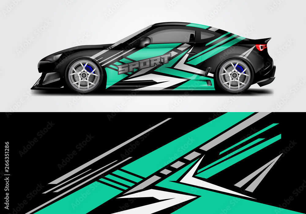 Fototapeta premium Car wrap livery decal vector , supercar, rally, drift . Graphic abstract stripe racing background . Eps 10