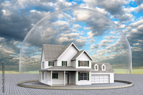 3D rendering og a house inside a dome