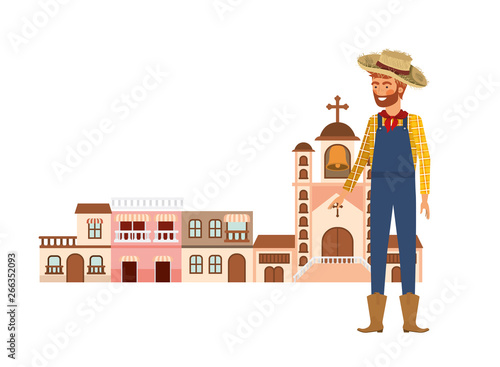 man farmer with background houses of neighborhood
