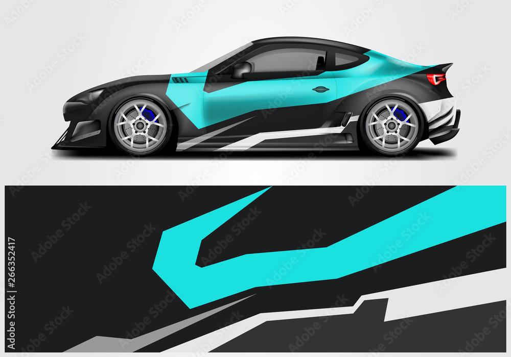 Fototapeta premium Car wrap livery decal vector , supercar, rally, drift . Graphic abstract stripe racing background . Eps 10