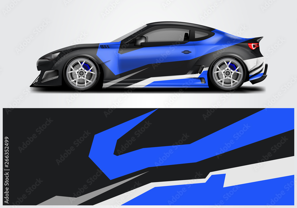 Fototapeta premium Car wrap livery decal vector , supercar, rally, drift . Graphic abstract stripe racing background . Eps 10