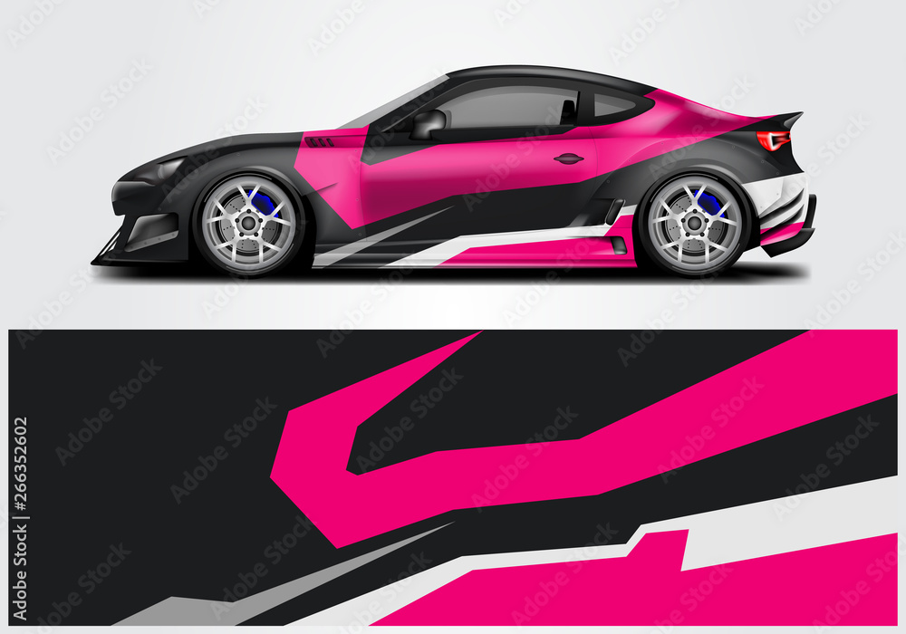 Fototapeta premium Car wrap livery decal vector , supercar, rally, drift . Graphic abstract stripe racing background . Eps 10