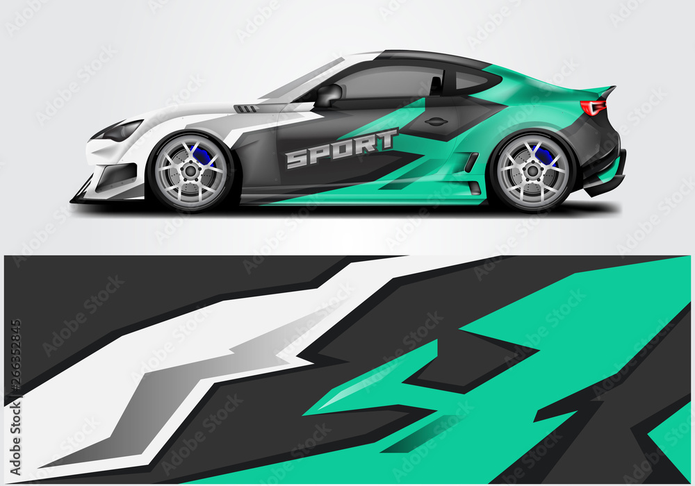 Fototapeta premium Car wrap livery decal vector , supercar, rally, drift . Graphic abstract stripe racing background . Eps 10