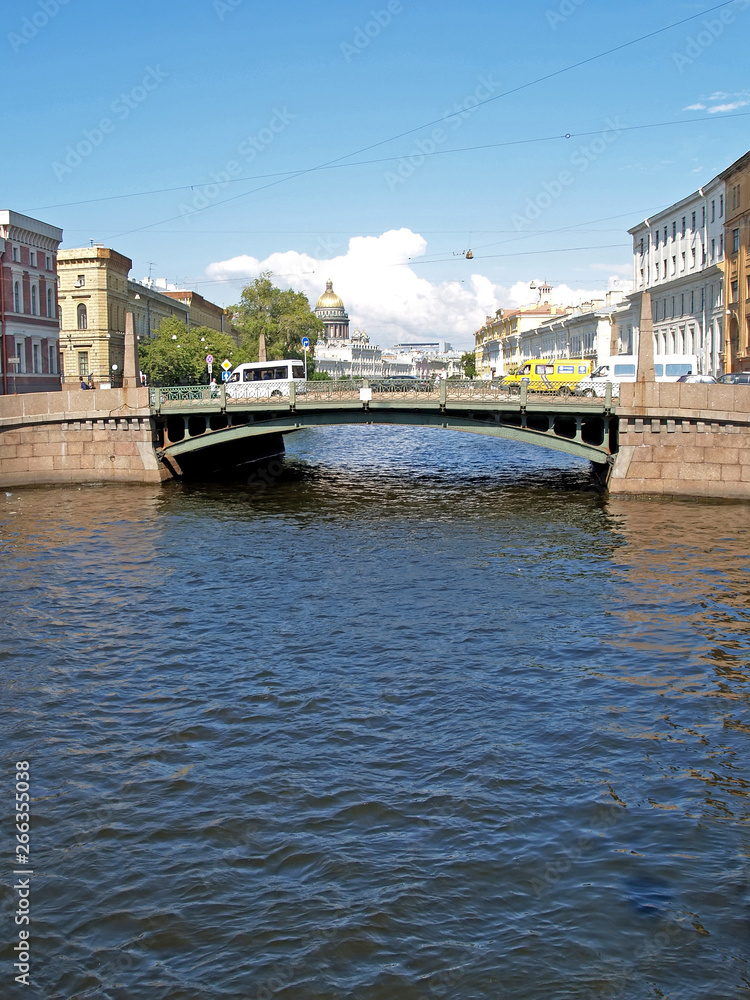 ST. PETERSBURG, RUSSIA - JULY 10, 2012: View of the Moika River and Potseluev Bridge