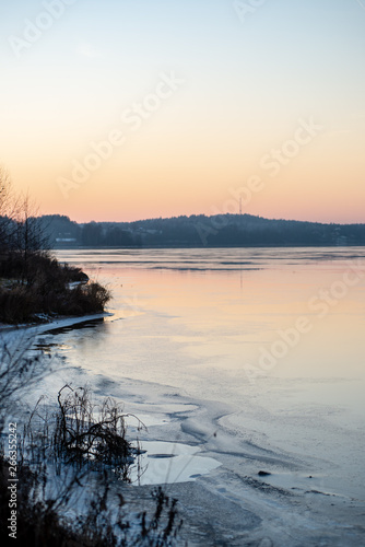 almost frozen river in winter