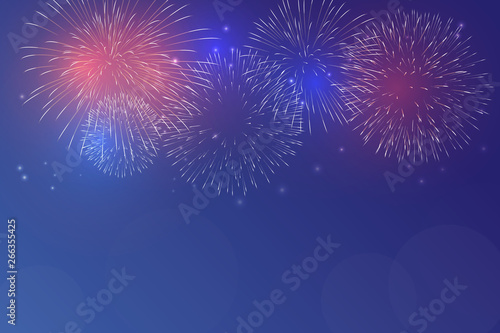 colorful fireworks vector on dark blue background with sparking bokehs