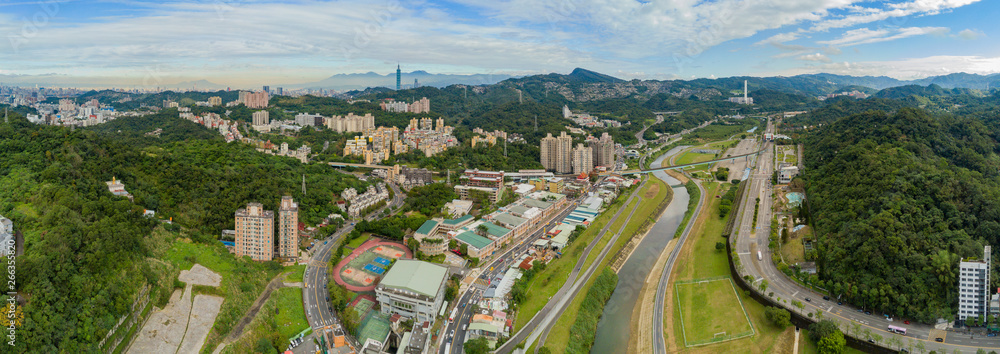 Aerial view of the landscape, metro line near Muzha station