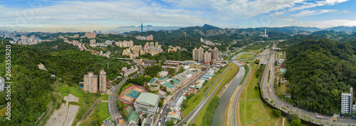 Aerial view of the landscape, metro line near Muzha station
