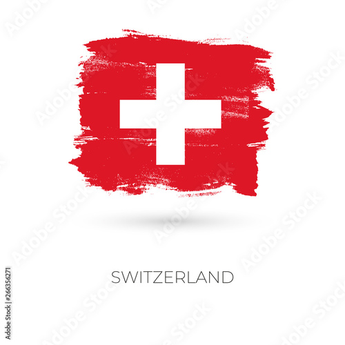 Switzerland colorful brush strokes painted national country flag icon. Painted texture..