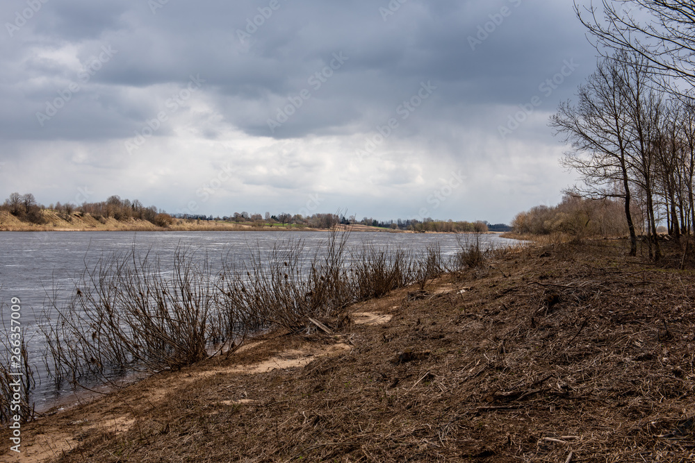 country forest river in early spring with no vegetation on the shores country forest river in early spring with no vegetation on the shores