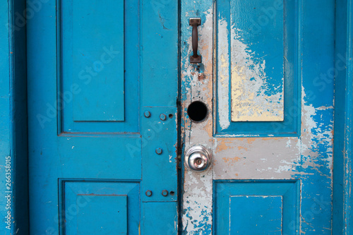 Close up Vintage Blue door texture © Tanewpix4289