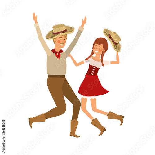 farmers couple dancing with straw hat
