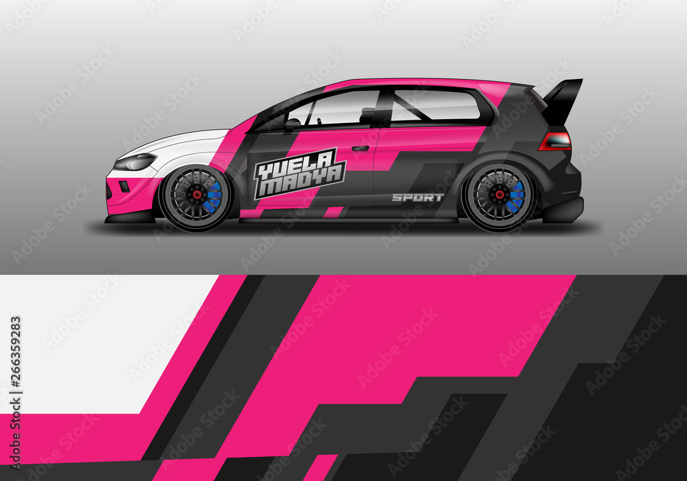Car wrap graphic vector. Abstract stripe racing background kit designs for wrap vehicle, race car, rally, adventure and livery Car wrap graphic vector. Abstract stripe racing background kit designs for wrap vehicle, race car, rally, adventure and livery