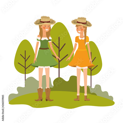 farmers women talking with straw hat