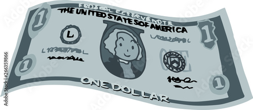 Monochrome Deformed Cute hand-painted 1 US dollar banknote