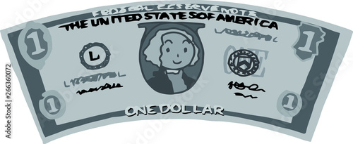 Monochrome Deformed Cute hand-painted 1 US dollar banknote