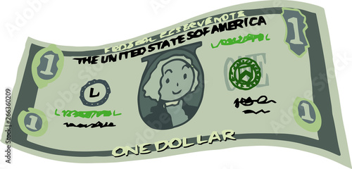 Deformed Cute hand-painted 1 US dollar banknote