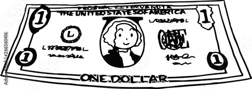 Deformed Cute hand-painted 1 US dollar banknote outline