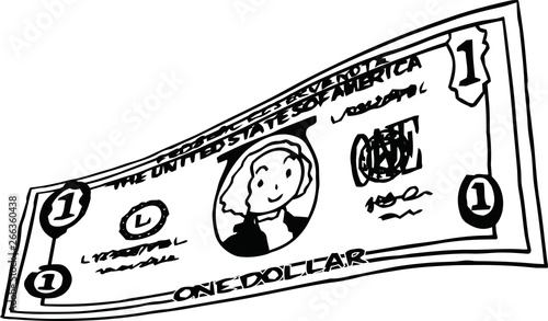 Deformed Cute hand-painted 1 US dollar banknote outline