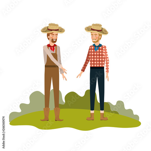 farmers men talking with straw hat