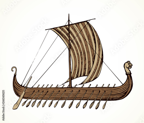Ancient Viking ship. Vector drawing