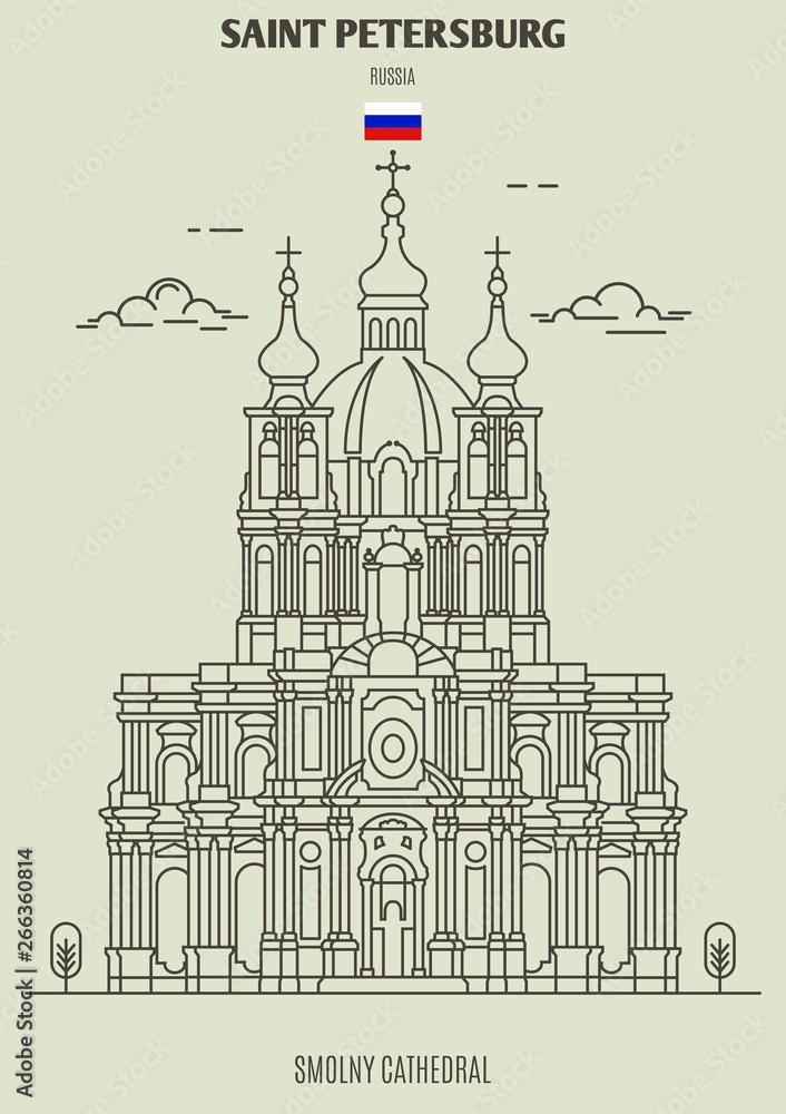 Smolny Cathedral in Saint Petersburg, Russia. Landmark icon