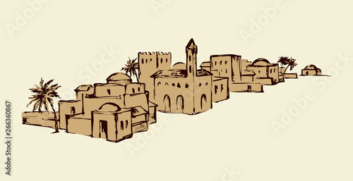 Old eastern city. Vector drawing