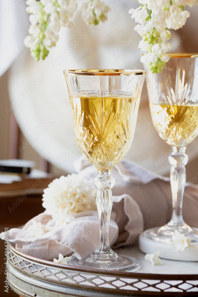 Honey Wine - White Wine with lilac backdrop. Honey Wine - White Wine with lilac backdrop.