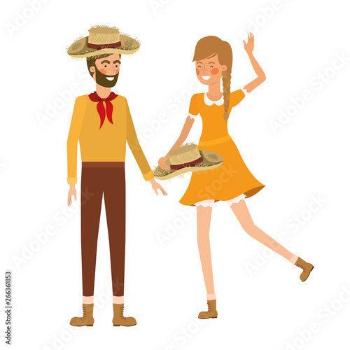 farmers couple dancing with straw hat