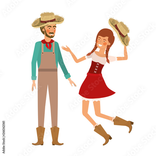 farmers couple dancing with straw hat