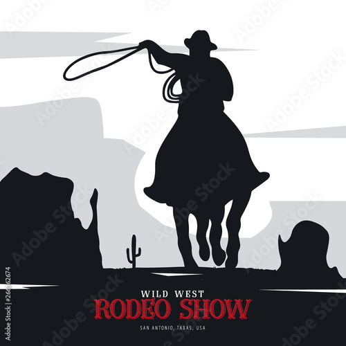Cowboy banner. Wild West and Rodeo with horse. Texas. Vector illustration.
