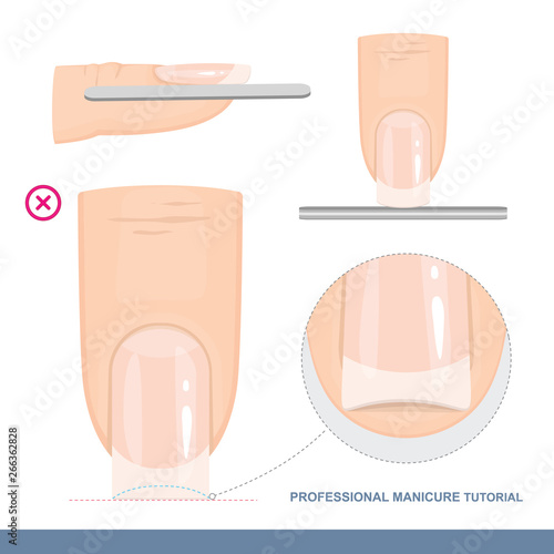 Professional Manicure Tutorial. The Perfect Nail Shape. Manicure Mistakes. Vector illustration