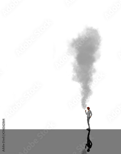 In this illustration about cigarette smoking or vaping  a woman puffs out an enormous plume of smoke. A large area for text is on the left.