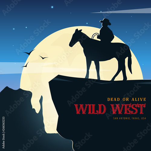 Cowboy banner. Wild West and Rodeo with horse. Texas. Vector illustration.