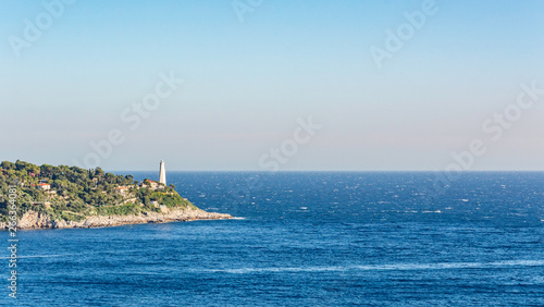 Panoramic view of Villefranche bay with boats and beaches