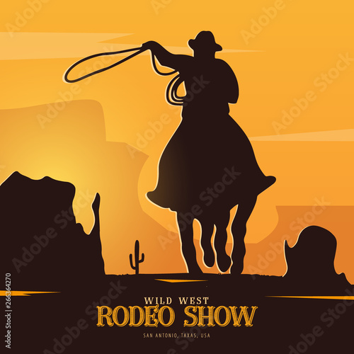 Cowboy banner. Wild West and Rodeo with horse. Texas. Vector illustration.