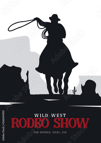 Cowboy banner. Wild West and Rodeo with horse. Texas. Vector illustration.