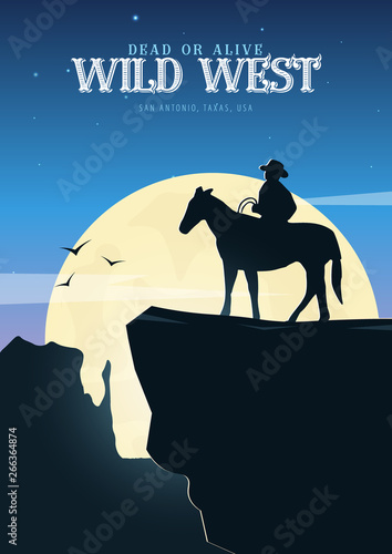 Cowboy banner. Wild West and Rodeo with horse. Texas. Vector illustration.