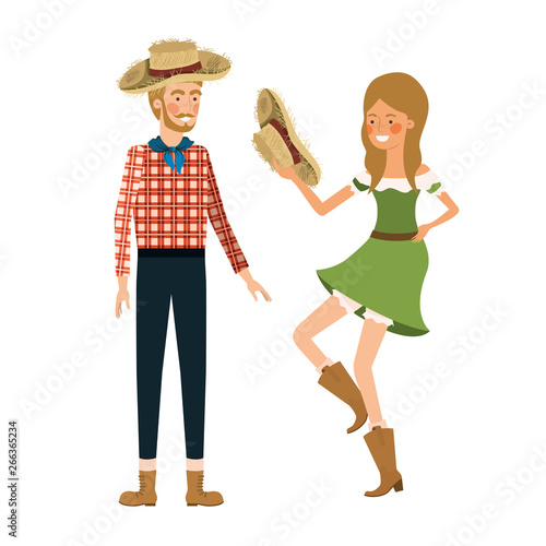farmers couple dancing with straw hat