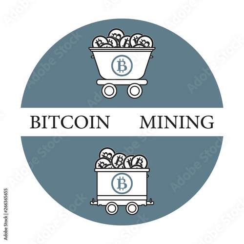 Mining of bitcoins. Mining trolleys with bitcoins.