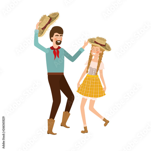 farmers couple dancing with straw hat