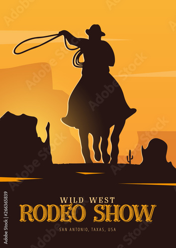 Cowboy banner. Wild West and Rodeo with horse. Texas. Vector illustration.