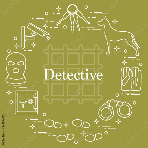 Criminal and detective elements. Crime, law and justice vector icons.