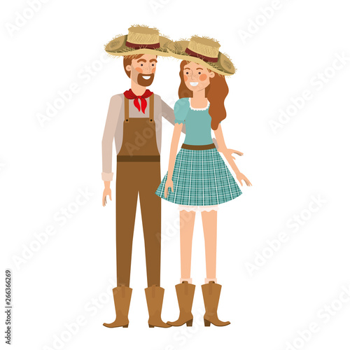 farmers couple talking with straw hat