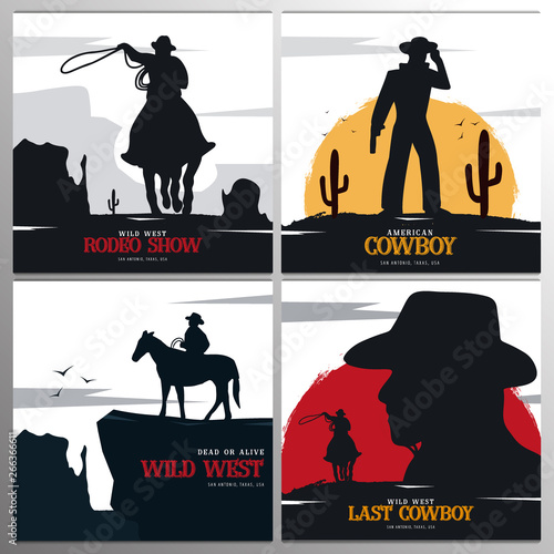 Set of Cowboy banners. Rodeo. Wild West banner. Texas. Vector illustration.